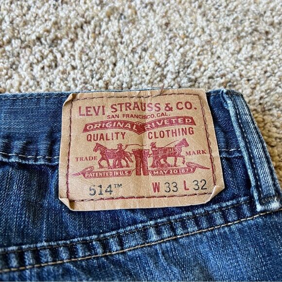 Levi’s 514 Men’s Medium Wash Ripped Slim Straight Jeans Size 33/32 - Picture 7 of 8